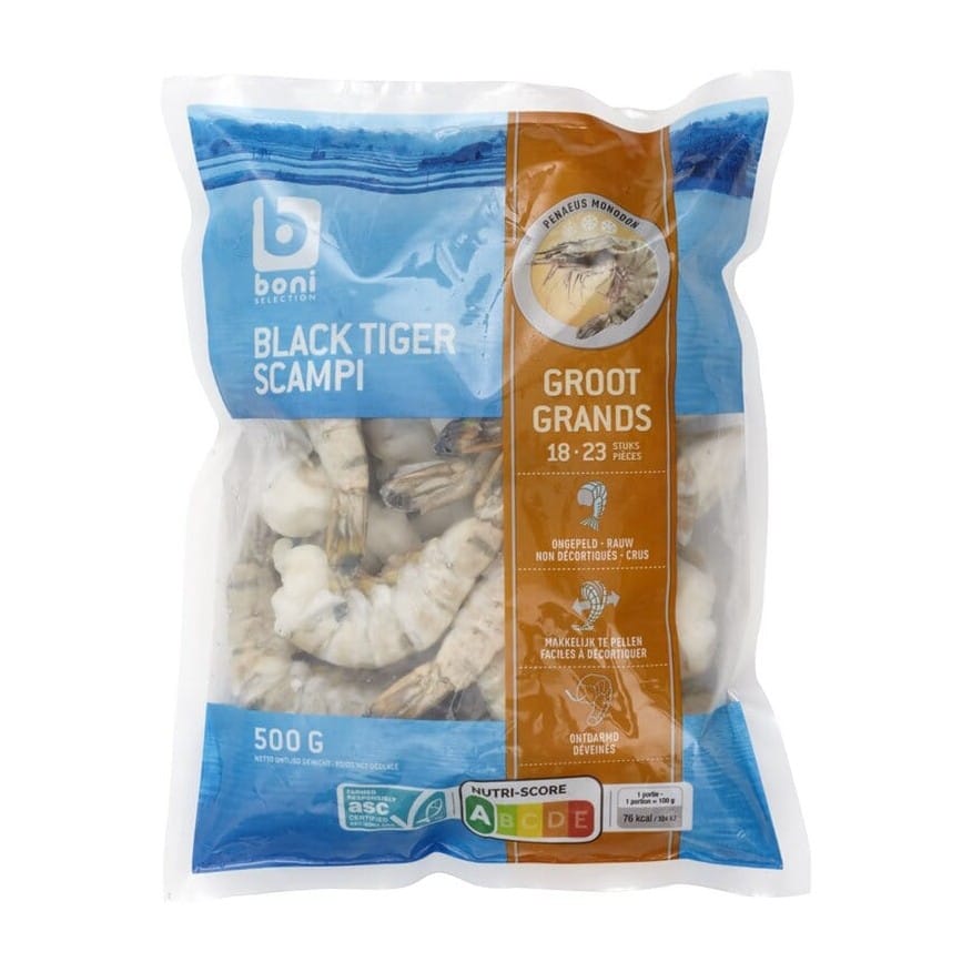 Boni Black Tiger Scampi Groot Grands Unpeeled 500g