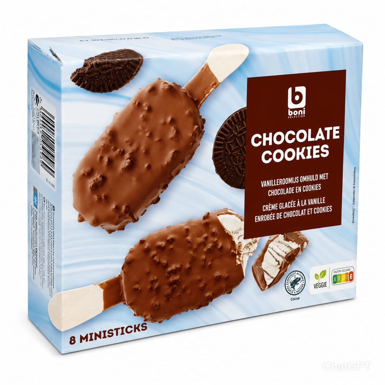 Boni Mini vanilla ice cream bars coated with cookies and chocolate 8x50g